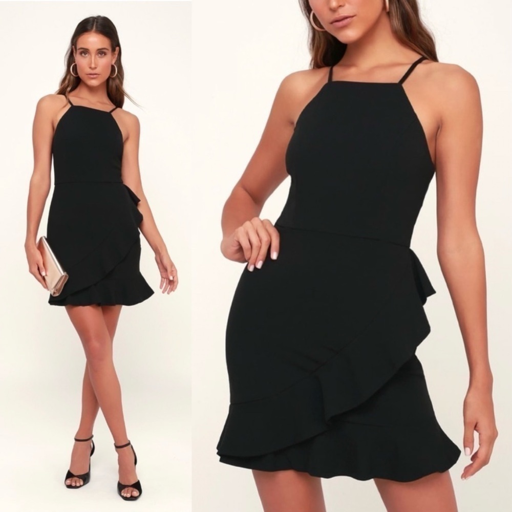 Lulus NWT Great Things Ruffled Bodycon Dress BLACK Sz. Medium